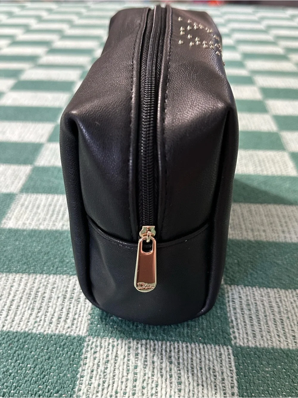 Dior Cosmetic Makeup Bag Toiletry Pouch Case Studded Faux Leather